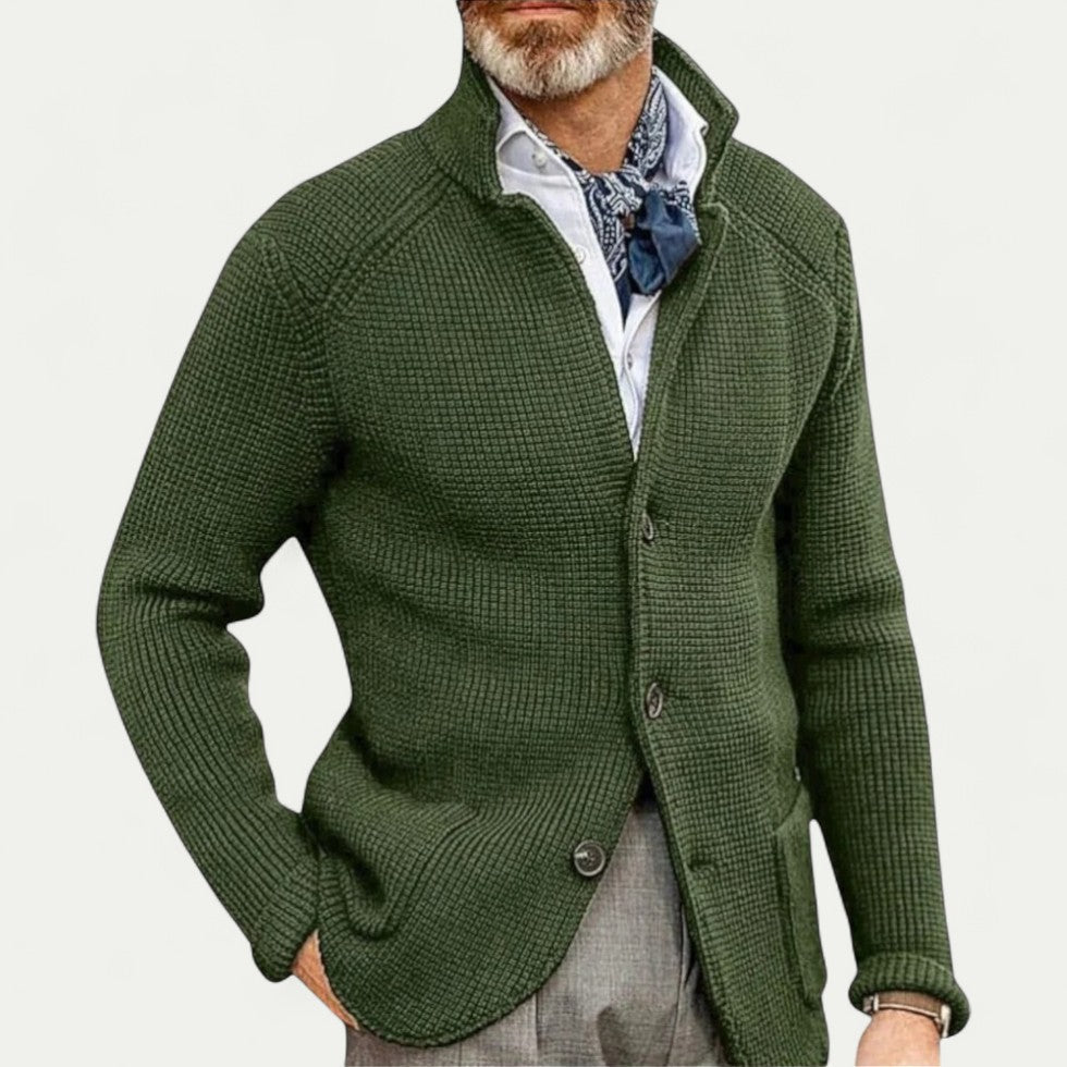 VogeLuxe | Men’s Textured Knit Stand Collar Blazer Cardigan
