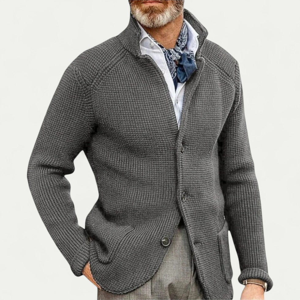 VogeLuxe | Men’s Textured Knit Stand Collar Blazer Cardigan