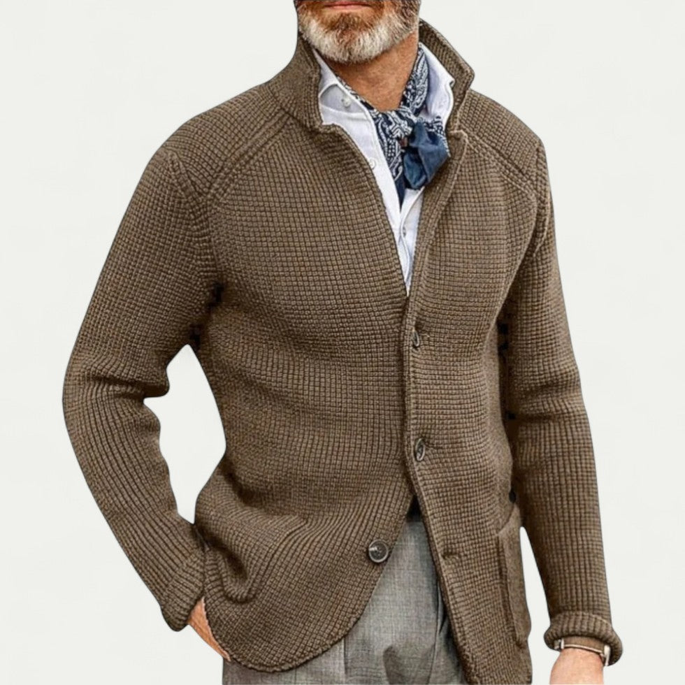 VogeLuxe | Men’s Textured Knit Stand Collar Blazer Cardigan