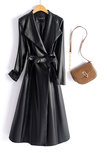 Classic Ladies Faux Leather Trench Coat - VogeLuxe