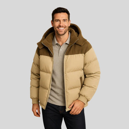 VogeLuxe | Men’s Two Tone Corduroy Yoke Puffer Jacket