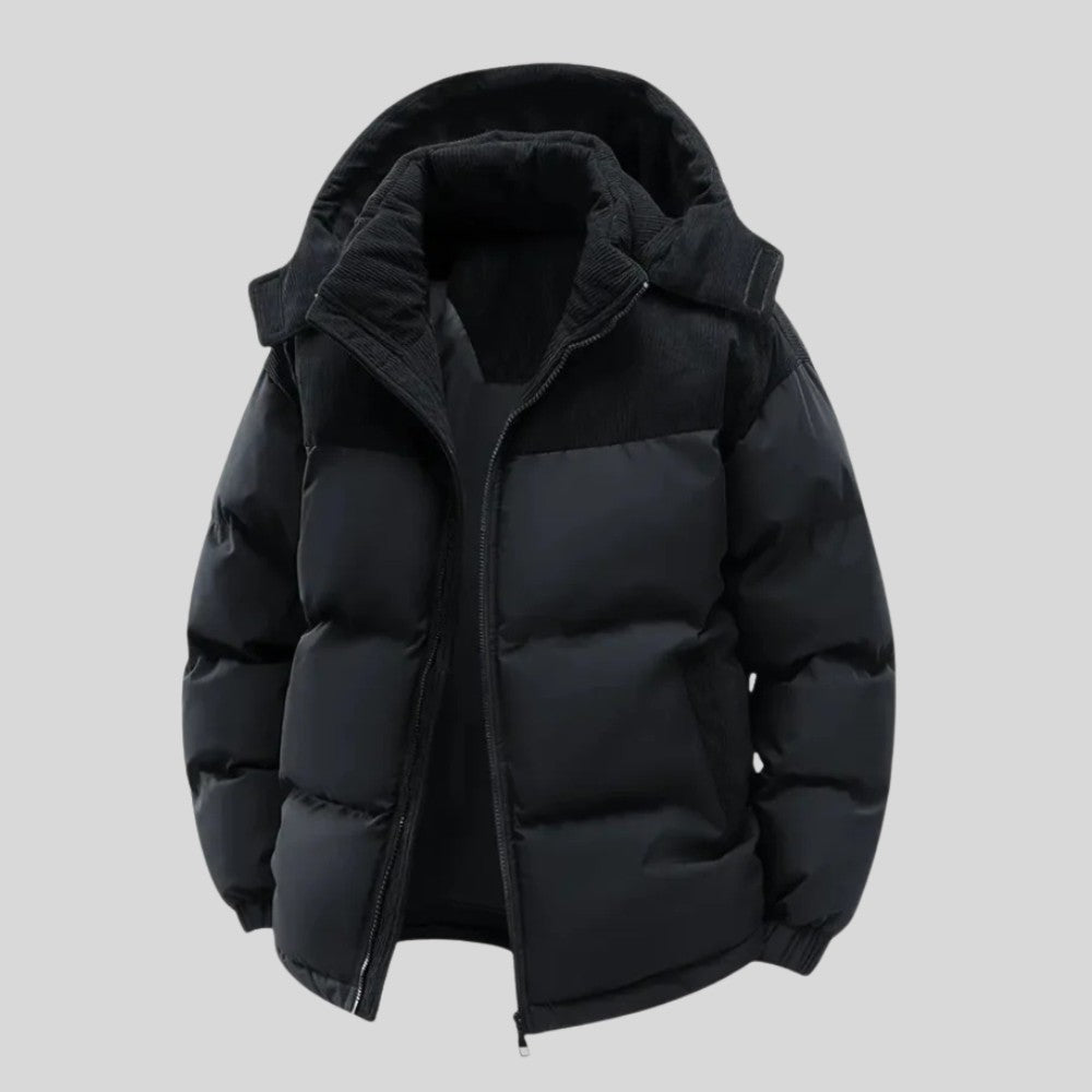 VogeLuxe | Men’s Two Tone Corduroy Yoke Puffer Jacket