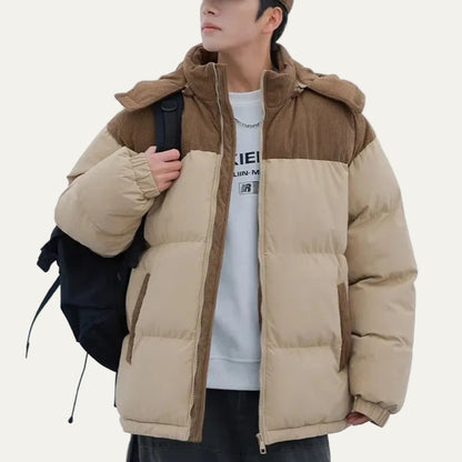 VogeLuxe | Men’s Two Tone Corduroy Yoke Puffer Jacket