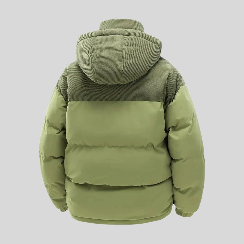 VogeLuxe | Men’s Two Tone Corduroy Yoke Puffer Jacket