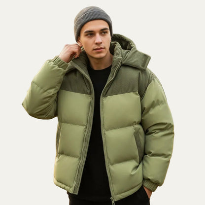 VogeLuxe | Men’s Two Tone Corduroy Yoke Puffer Jacket