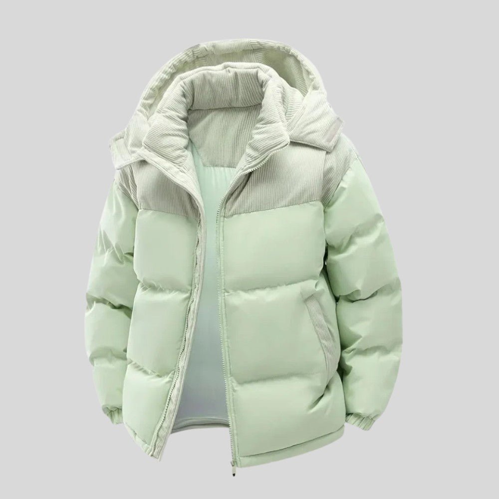 VogeLuxe | Men’s Two Tone Corduroy Yoke Puffer Jacket