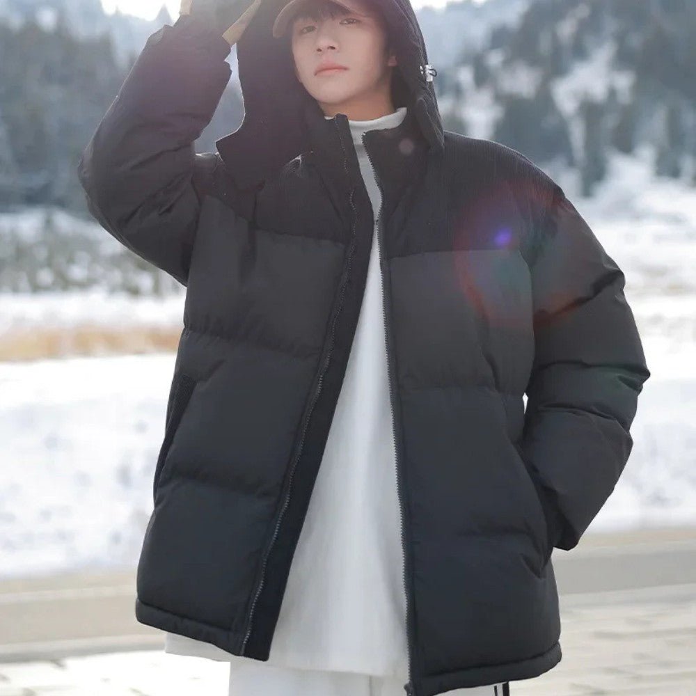 VogeLuxe | Men’s Two Tone Corduroy Yoke Puffer Jacket