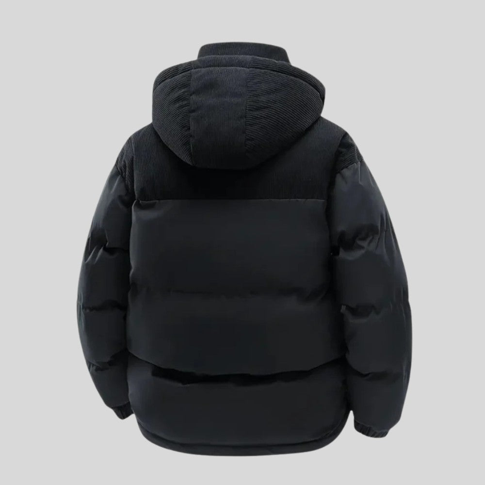 VogeLuxe | Men’s Two Tone Corduroy Yoke Puffer Jacket