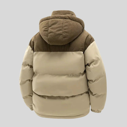 VogeLuxe | Men’s Two Tone Corduroy Yoke Puffer Jacket