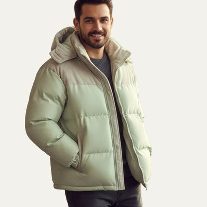 VogeLuxe | Men’s Two Tone Corduroy Yoke Puffer Jacket