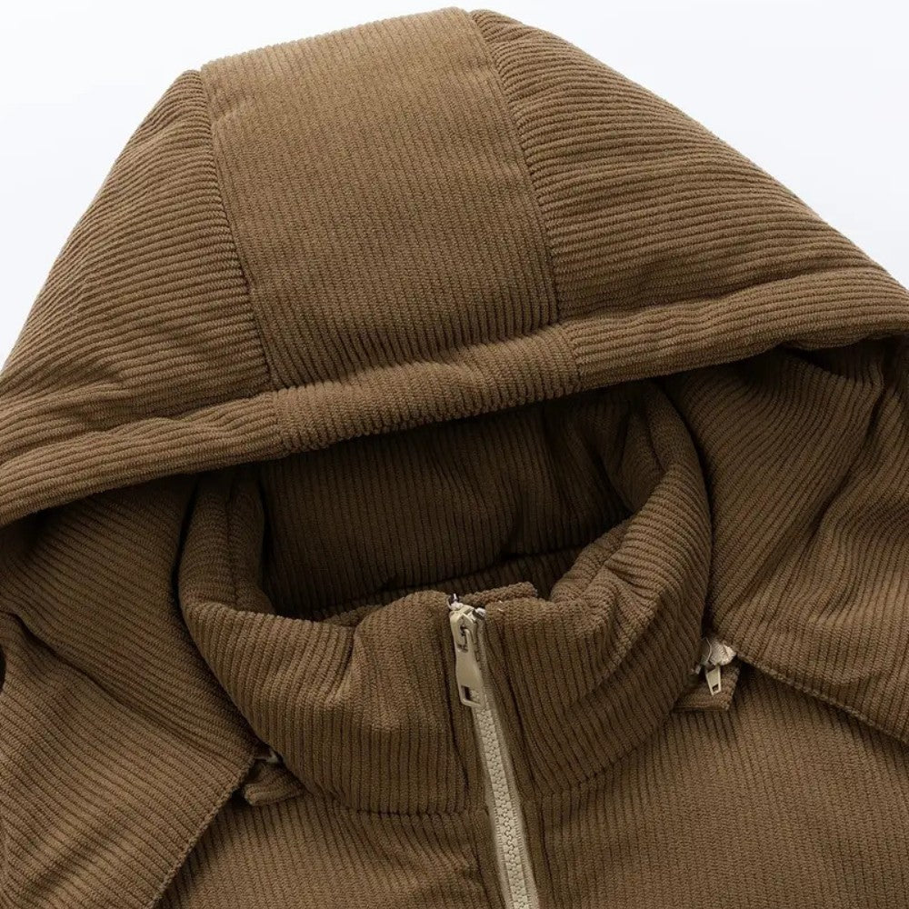 VogeLuxe | Men’s Two Tone Corduroy Yoke Puffer Jacket