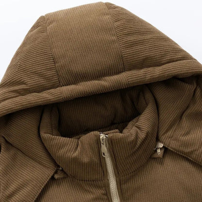 VogeLuxe | Men’s Two Tone Corduroy Yoke Puffer Jacket