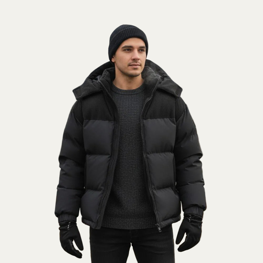 VogeLuxe | Men’s Two Tone Corduroy Yoke Puffer Jacket