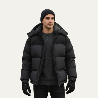 VogeLuxe | Men’s Two Tone Corduroy Yoke Puffer Jacket
