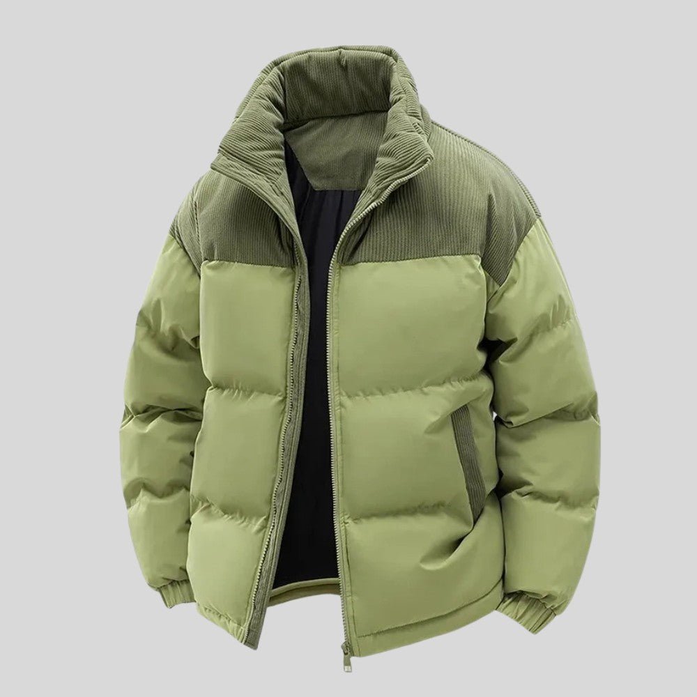 VogeLuxe | Men’s Two Tone Corduroy Yoke Puffer Jacket