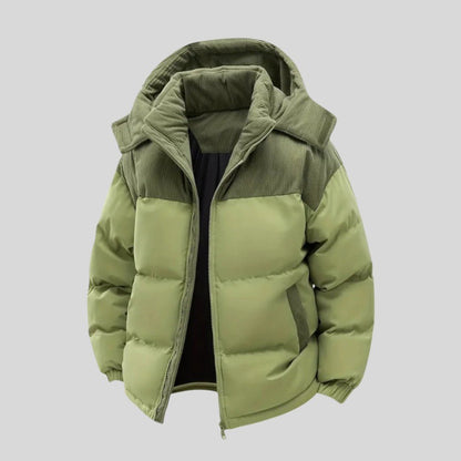 VogeLuxe | Men’s Two Tone Corduroy Yoke Puffer Jacket