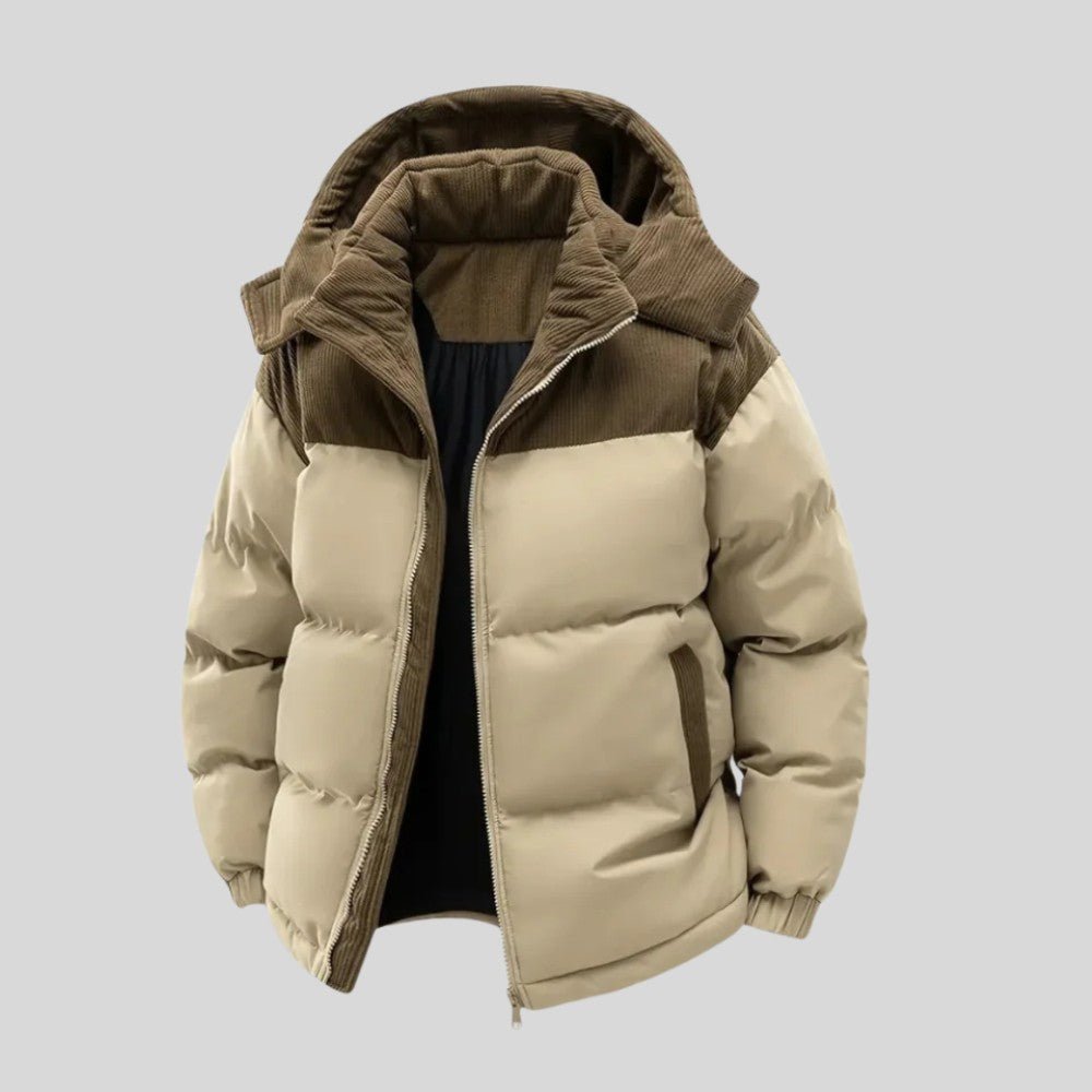 VogeLuxe | Men’s Two Tone Corduroy Yoke Puffer Jacket