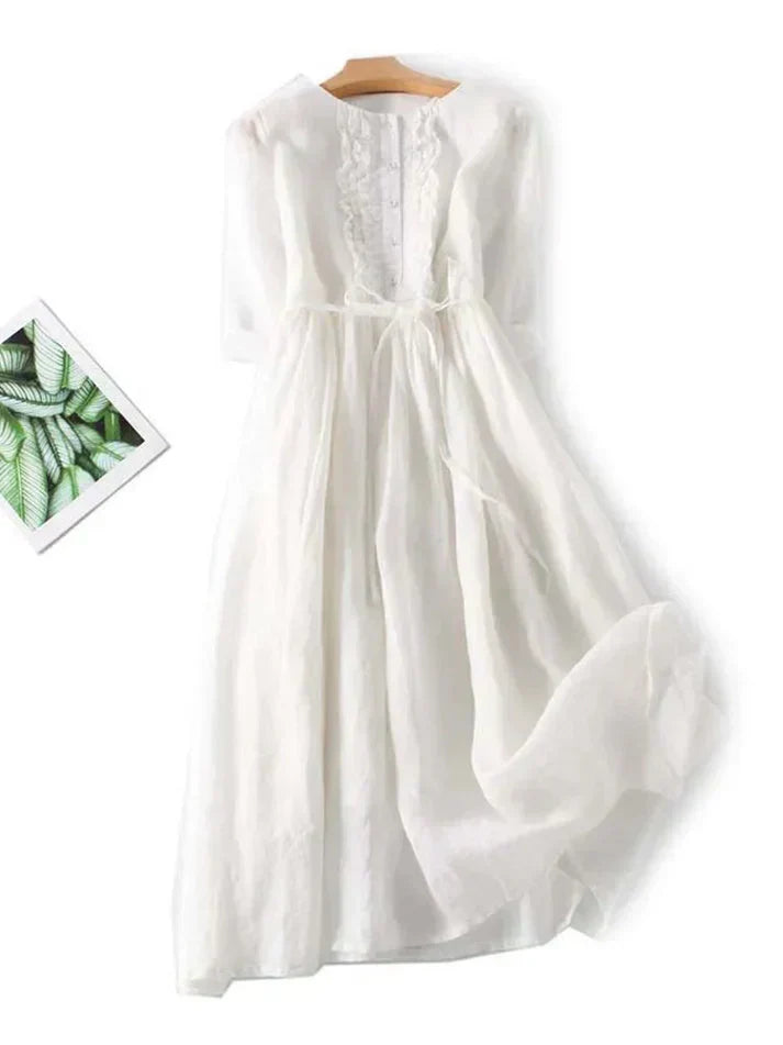 Ladies' Classic Linen Knee Length Dress with Belt