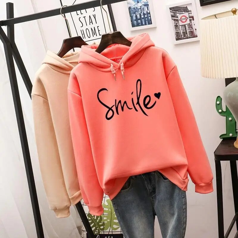 Women's Cute Smile Hooded Sweatshirt for Fall Winter