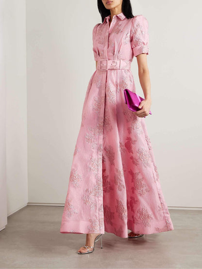 Beautiful Floral Long Dress with Waist Belt