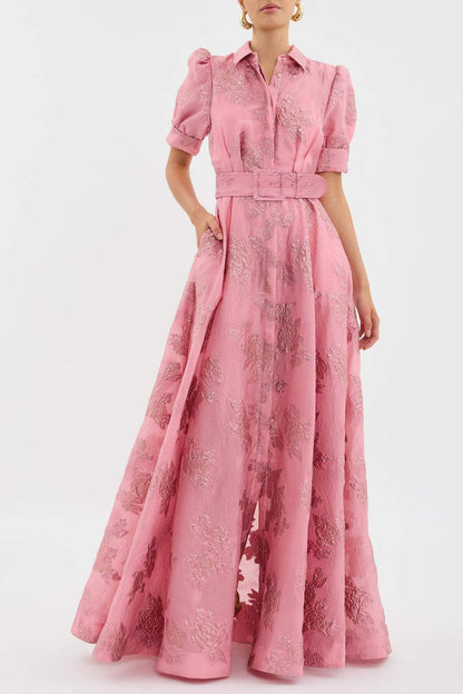 Beautiful Floral Long Dress with Waist Belt - VogeLuxe