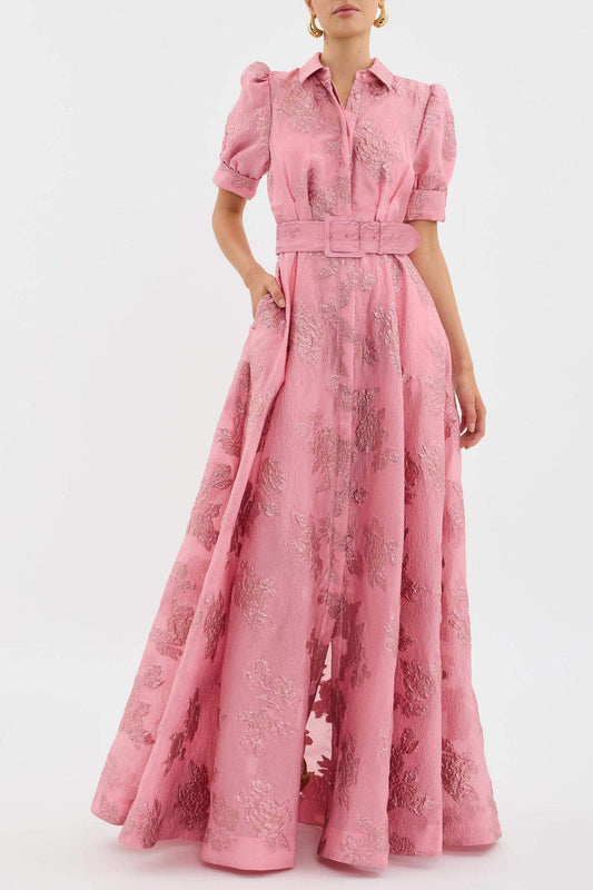 Beautiful Floral Long Dress with Waist Belt - VogeLuxe