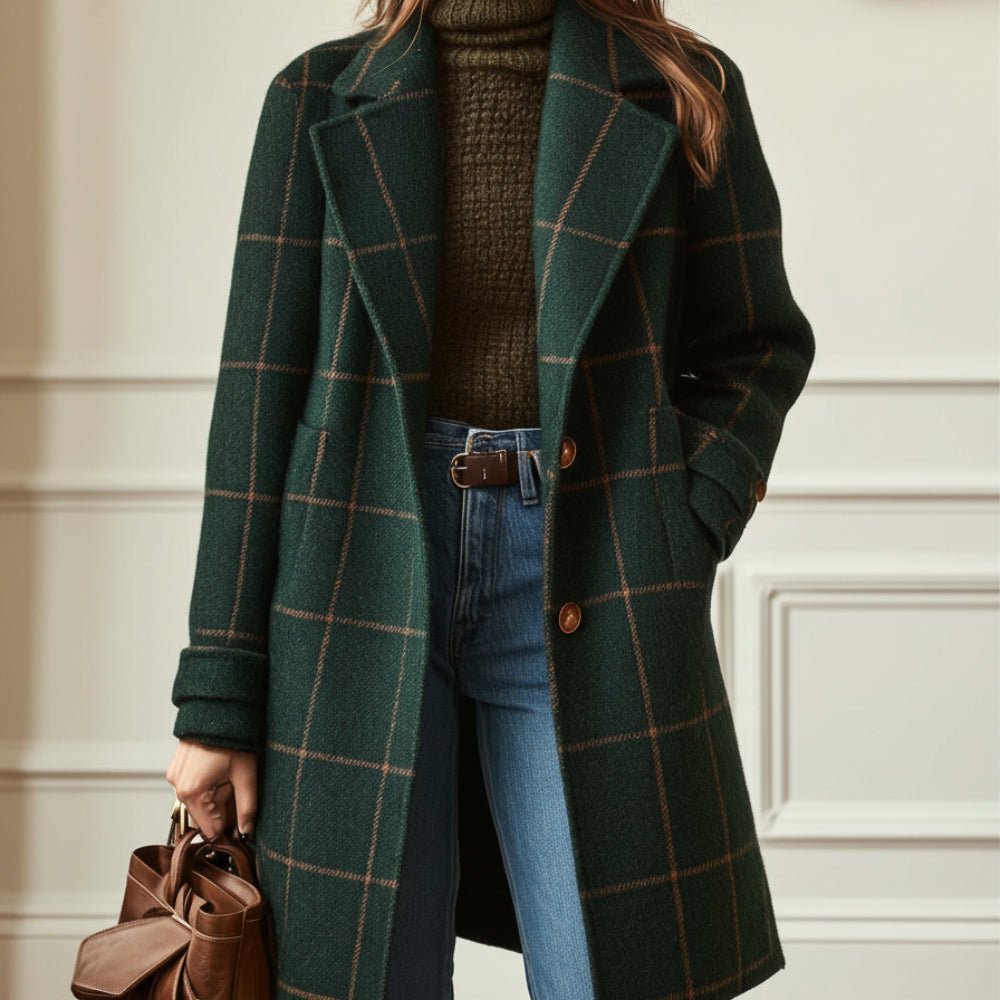 Classic Checked Woolen Coat For Women All Seasons - VogeLuxe