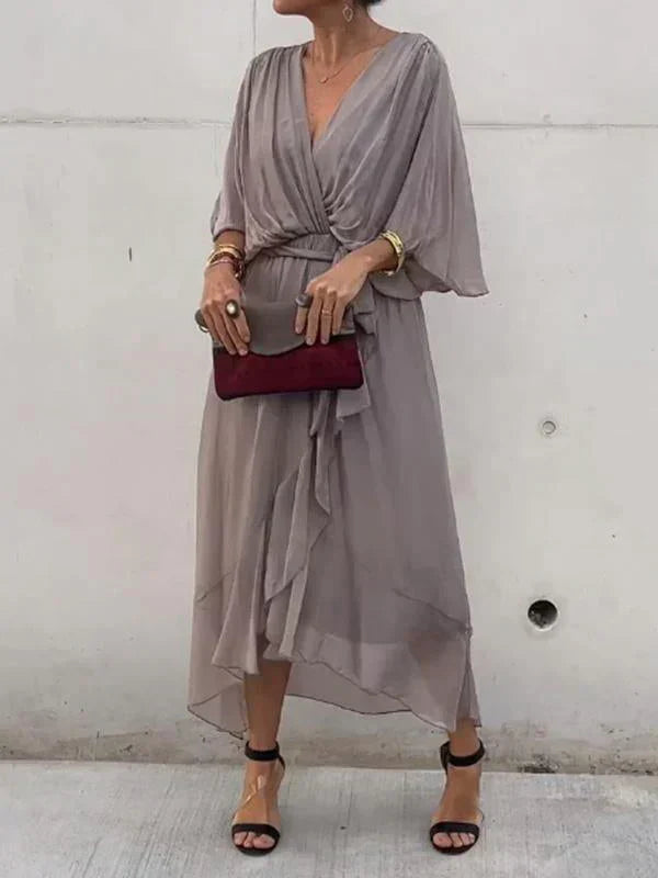 Luxurious V-Neck Silk Dress for Ladies