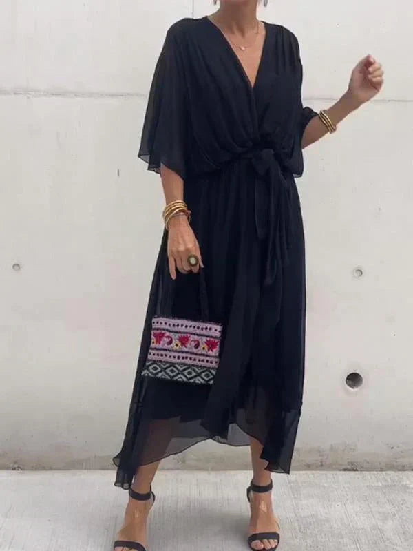 Luxurious V-Neck Silk Dress for Ladies