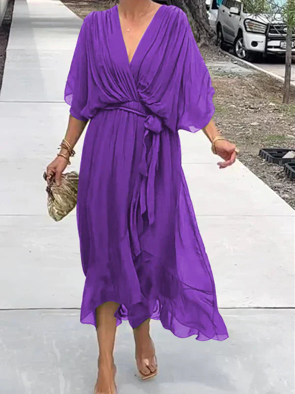 Luxurious V-Neck Silk Dress for Ladies