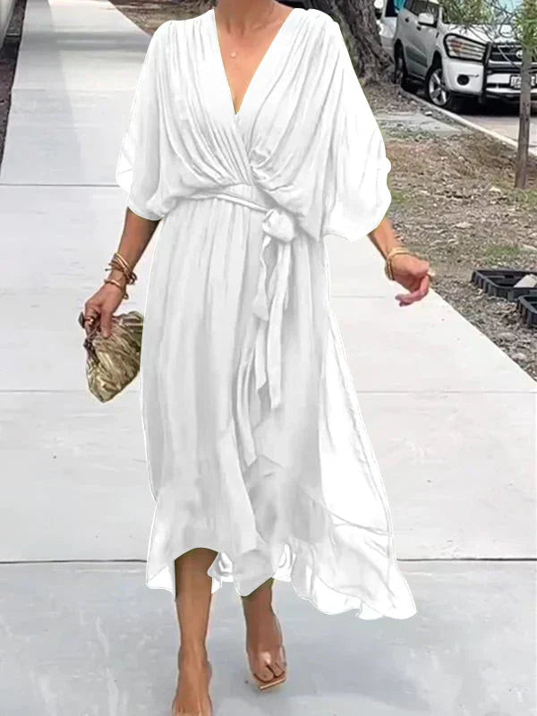 Luxurious V-Neck Silk Dress for Ladies
