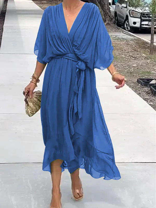Luxurious V-Neck Silk Dress for Ladies