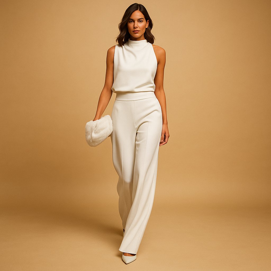 Women's Flare Leg Jumpsuit with Halter Top and High Waist