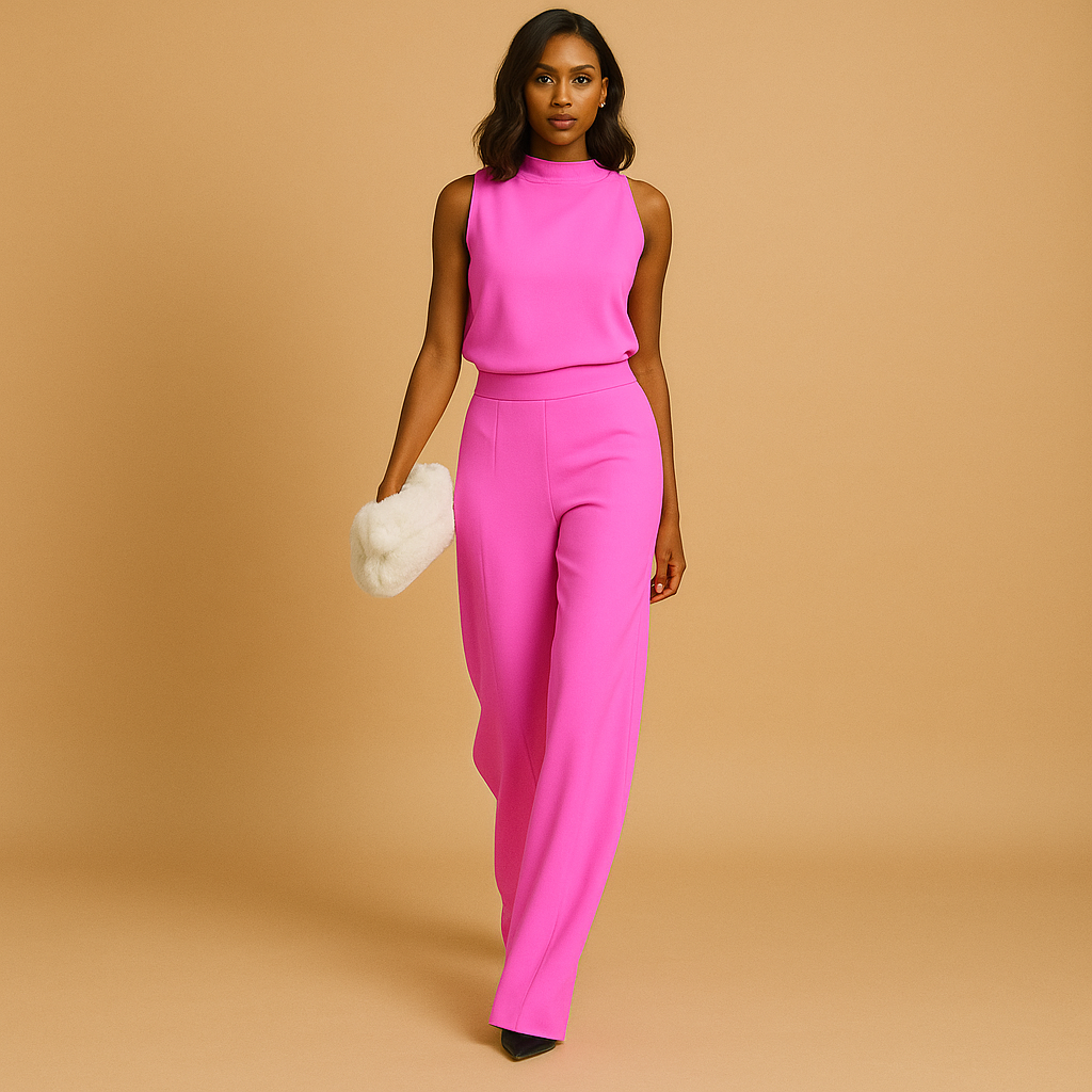 Women's Flare Leg Jumpsuit with Halter Top and High Waist