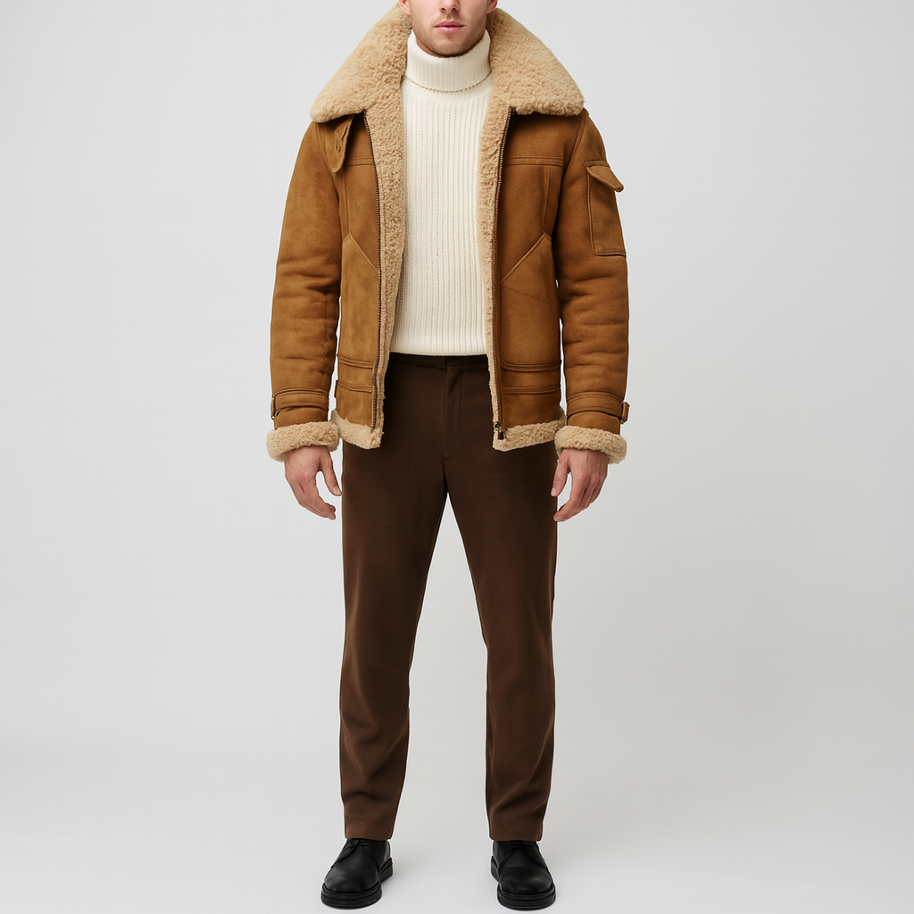 Warm Shearling Leather Men's Winter Coat - VogeLuxe