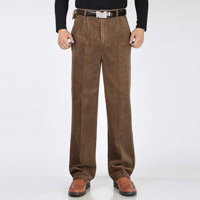 Men's Relaxed Fit Corduroy Pants with Pleats