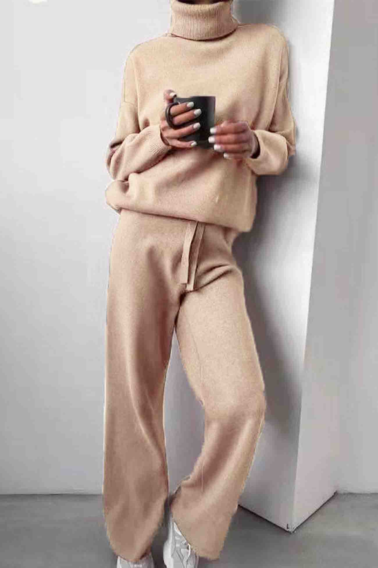 Comfy Women's Knit Turtleneck Jumper and Trousers Set