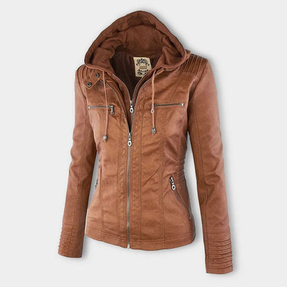 Fashionable Women's Fitted Leather Biker Jacket - VogeLuxe