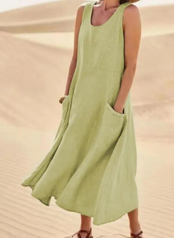 Ladies' Casual Midi Dress with Pockets for Summer