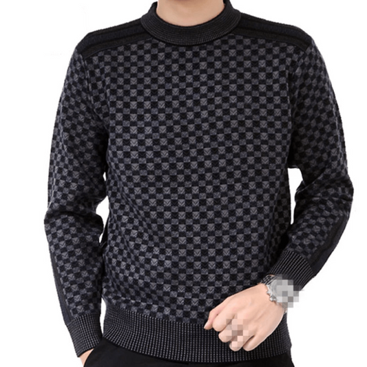 Warm Checked Wool Sweater for Men - VogeLuxe