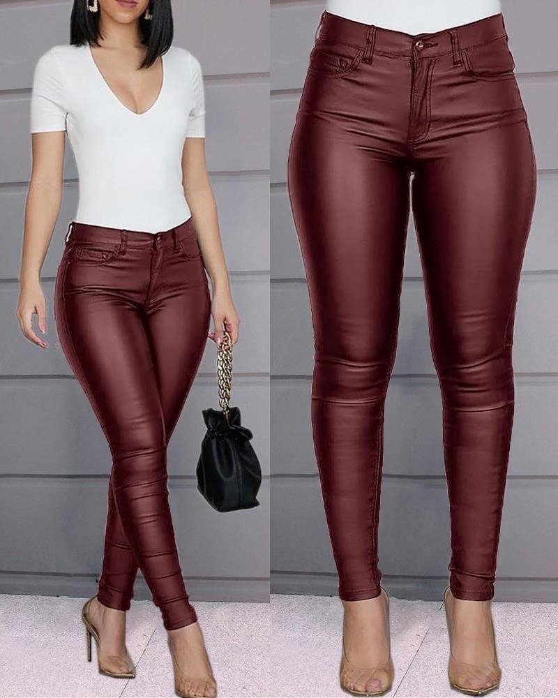 Ladies' Chic Vegan Leather Skinny Trousers