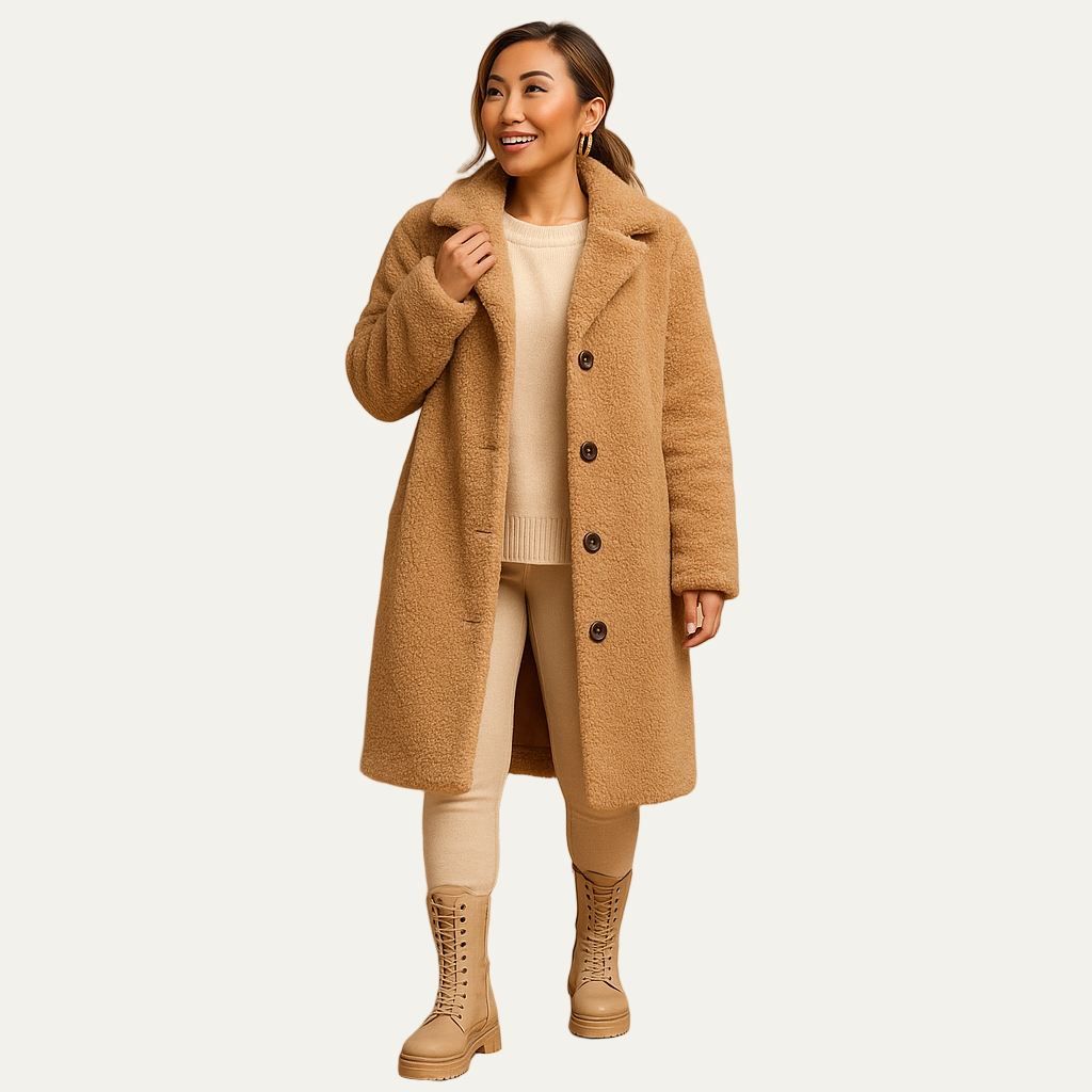 VogeLuxe | Women’s Mid Length Teddy Button Coat