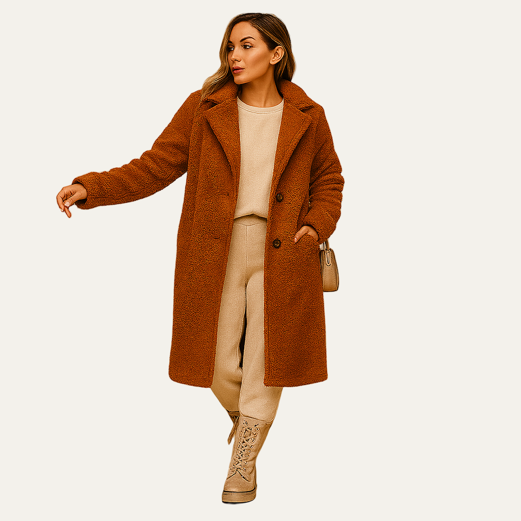 VogeLuxe | Women’s Mid Length Teddy Button Coat