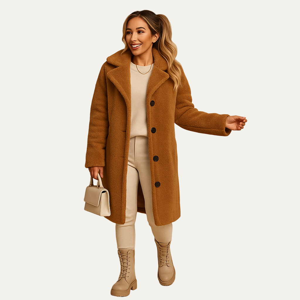 VogeLuxe | Women’s Mid Length Teddy Button Coat