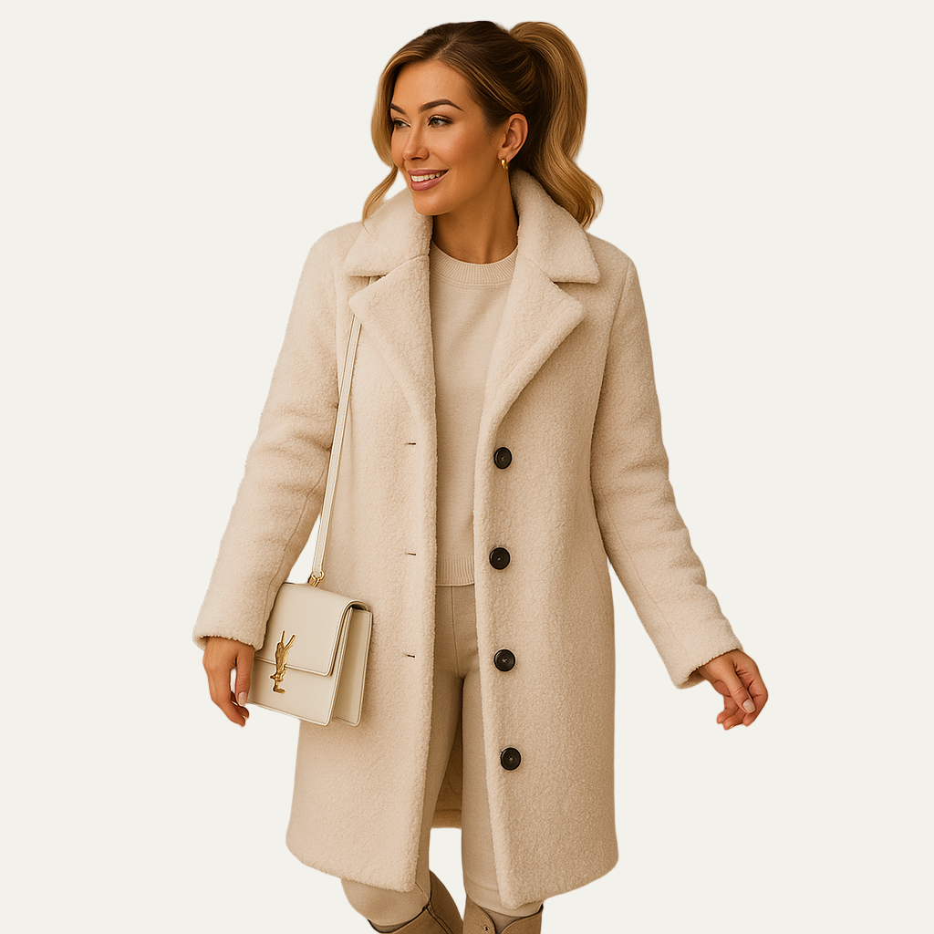 VogeLuxe | Women’s Mid Length Teddy Button Coat