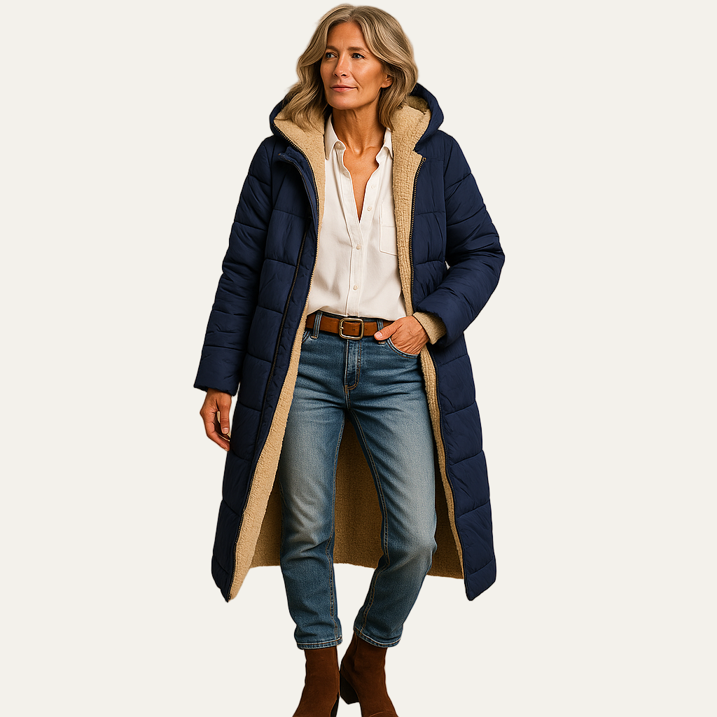 VogeLuxe | Women’s Long Line Sherpa Lined Hooded Puffer Coat