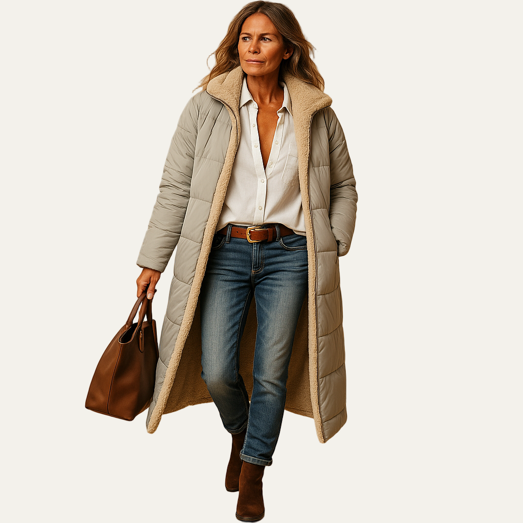 VogeLuxe | Women’s Long Line Sherpa Lined Hooded Puffer Coat