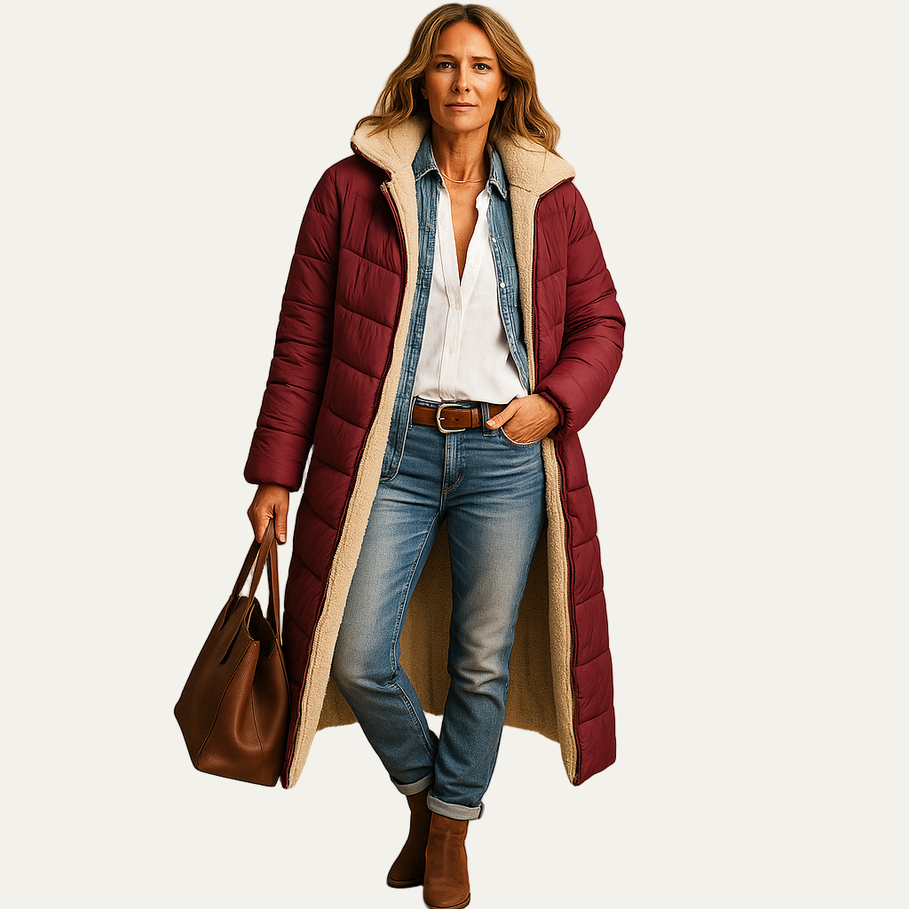 VogeLuxe | Women’s Long Line Sherpa Lined Hooded Puffer Coat