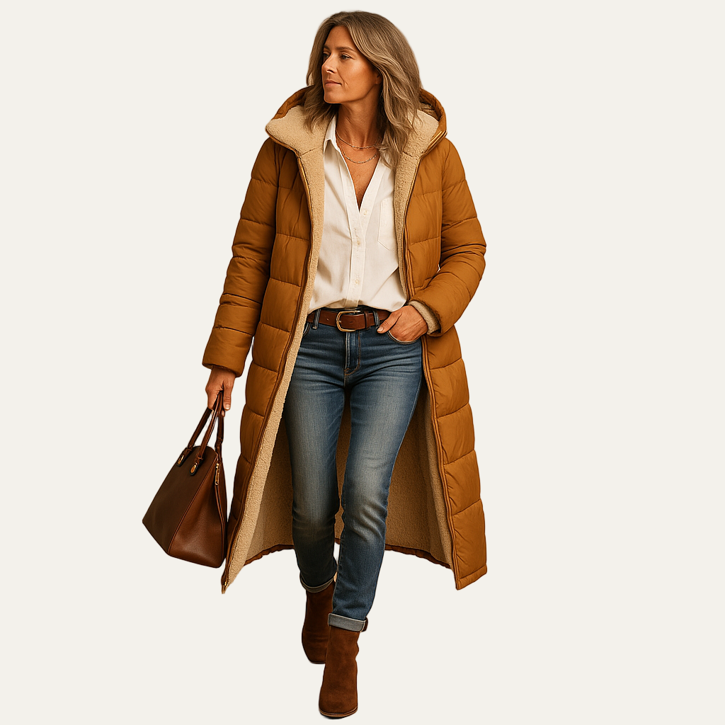 VogeLuxe | Women’s Long Line Sherpa Lined Hooded Puffer Coat