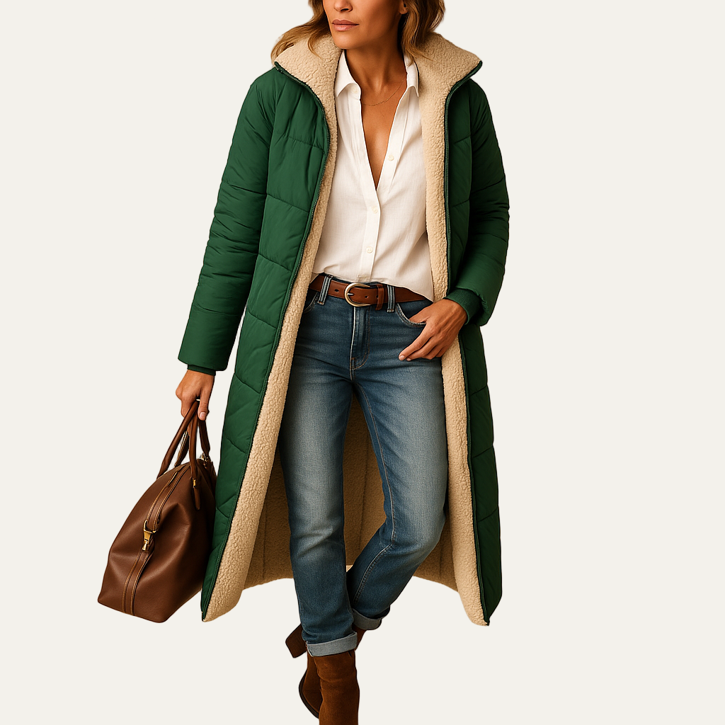 VogeLuxe | Women’s Long Line Sherpa Lined Hooded Puffer Coat
